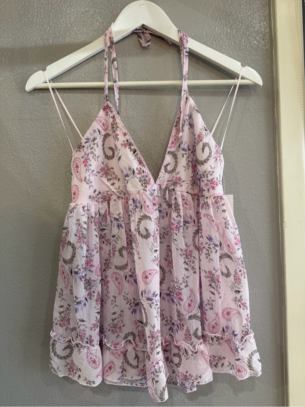 Floral Pink/Purple Paisley Halter Babydoll Tank Top